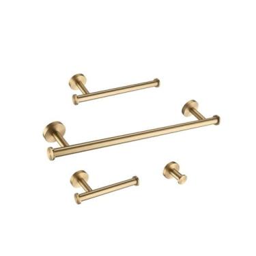 Imagem de Conjunto de ferragens para banheiro e cozinha em ouro escovado, barra de toalha, gancho para casaco, suporte para papel higiênico, saboneteira, acessórios para banheiro, conjunto de 4 peças