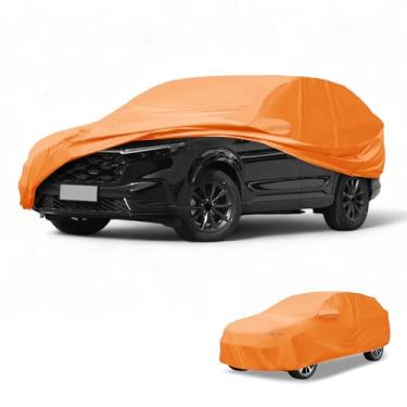 Imagem de Partuto Capa de carro à prova d'água para todos os climas, automotiva, externa, anti-UV, proteção contra chuva e sol, cobertura externa completa para Honda CRV 210D-PU laranja com tiras refletoras