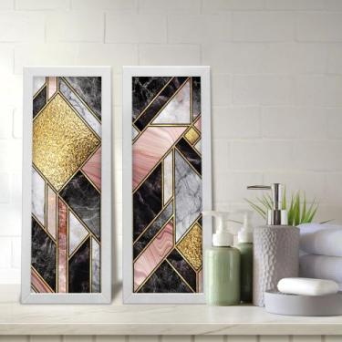Imagem de Kit 2 Quadros Decorativos Lavabo Abstrato Dourado Rose Gold Preto Márm