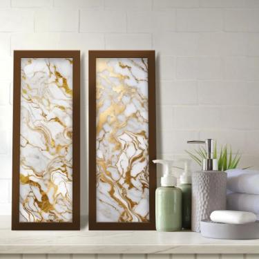 Imagem de Kit 2 Quadros Decorativos Lavabo Mármore Marmorizado Branco Dourado Mo