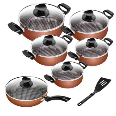 Imagem de Jogo De Panelas Antiaderente Spesso Com Frigideira Número 24 Tampa De Vidro Temperado 6 Peças Patolux