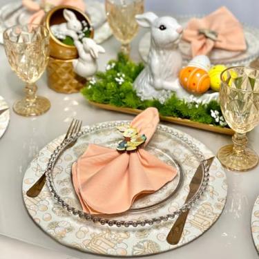 Imagem de Kit 6 Capas de Sousplat Páscoa Colorido Com 6 Guardanapos E 6 Pgs Decorativos (COELHINHO SALMÃO - GUARDANAPOS SALMÃO - PG COELHO TRADICIONAL)