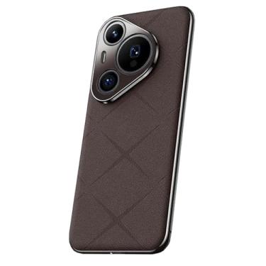 Imagem de HAO RIYLN Capa de couro para Huawei Pura 70 Ultra/70 Pro+/70 pro/70, capa de telefone com proteção de lente de metal, capa ultrafina à prova de choque, marrom, 70 Pro