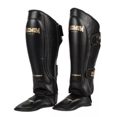 Imagem de Par De Caneleira Profissional Maximum Muay Thai Kickboxing (Preta, GG)