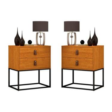 Imagem de Kit 2 Mesas De Cabeceira Lateral Unic 45cm 2 Gavetas Com Puxadores De 