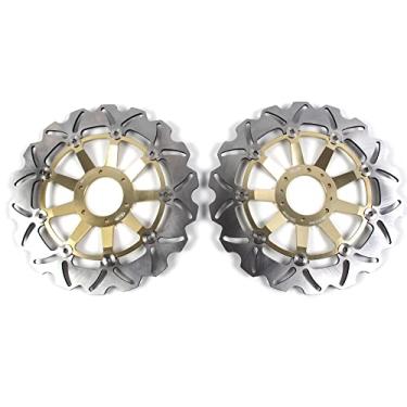 Imagem de 1 par de discos de freio dianteiros flutuantes compatíveis com Honda CBR900RR FIREBLADE ABS 1992-1994, interceptor VFR 800 ABS 2002-2009, peças de acessórios de motocicleta douradas