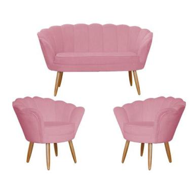 Imagem de Kit Namoradeira + 02 Poltrona Pétala - Suede - Petala, Rosa