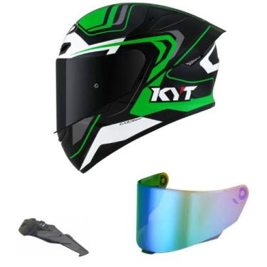 Imagem de Capacete KYT TT Course Overtech Preto e Verde Mais Viseira Camaleão e 