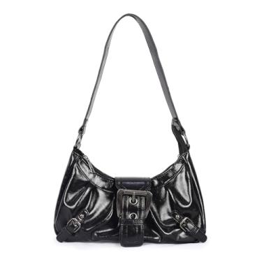 Imagem de Bolsa de couro vintage punk bordô leve para mulheres, Preto