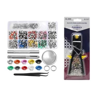 Imagem de Kit Alicate Pressão Aplica Ilhós Botão De Metal + 400 Ilhós Nº54 Coloridos e Brindes AL-IMB É Ideal Para Personalizar E Detalhar Seus Projetos De Tecido Com Precisão E Durabilidade