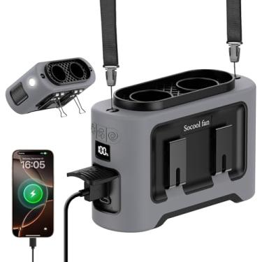 Imagem de Socool Clipe de ventilador de cintura portátil - no cinto vestível ventilador pessoal 14500 mAh recarregável operado por bateria com 5 velocidades e lanterna pescoço mãos livres 40H resfriamento para
