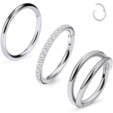 Imagem de Uzgtvy 20G 18G 16G Anéis de nariz de titânio argolas G23 anéis de nariz articulados septo clicker helix daith torre cartilagem tragus brincos segmento anel lábio piercing joias para mulheres homens 8