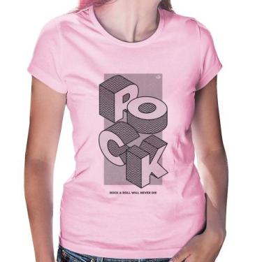 Imagem de Baby Look Rock & Roll will never die - Foca na Moda, Rosa bebê, GG