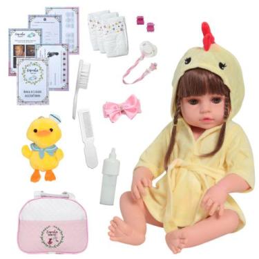 Imagem de Bebê Reborn Boneca Realista Roupão Plush Com Bolsa Itens - Cegonha Reb