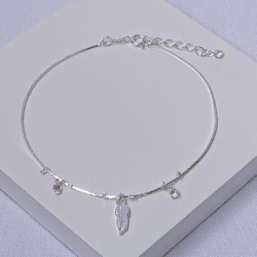 Imagem de Tornozeleira Folheada a Prata Pingente Pena com Cristais - Ralifla Sem