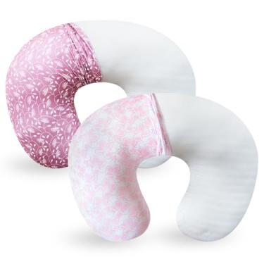 Imagem de Dormlony Travesseiro de amamentação com 2 peças de capa removível ultramacia e elástica, travesseiros de amamentação para amamentação, tempo de barriga e suporte para sentar o bebê, estampa de folhas