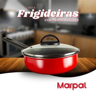 Imagem de Frigideira antiaderente marpal 20' vermelha com tampa de vidro