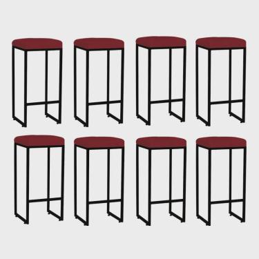 Imagem de Kit 08 Banqueta Alta Lara Para Cozinha Bar Balcão Bistrô Churrasqueira Ferro Preto Corino Vermelho - Ahz Móveis