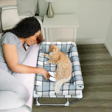 Imagem de Cama de cabeceira para animais de estimação e gatos – Cama para cachorro com extensão de travesseiro anexada à cama humana altura elevada para cães e gatos poleiro de cabeceira cabeceira cama de