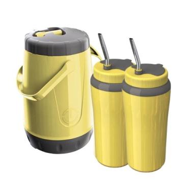 Imagem de Kit Tereré Unitermi Garrafa 2,5l + 2 Copos 650ml Bombas Inox Completo,