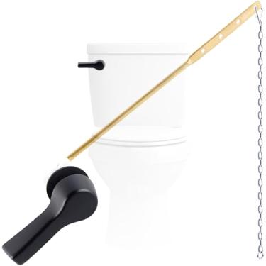 Imagem de Hygie Rinse Substituição de alça de vaso sanitário preta - montagem frontal universal, limpador de alavanca de vaso sanitário preto fosco com corrente de melindrosa de aço inoxidável, kit de reparo de