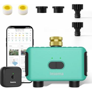 Imagem de Controlador inteligente de sistema de irrigação com temporizador de água para gramados, entrada de latão verde cinza e saída de plástico (2 saídas)