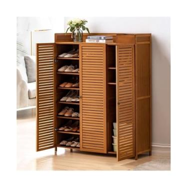 Imagem de Sapateira sapateira 6/7/8 níveis armário de armazenamento de sapatos de grande capacidade, armário de entrada para sapatos com 3 portas, organizador independente de sapateira para armário, prateleira