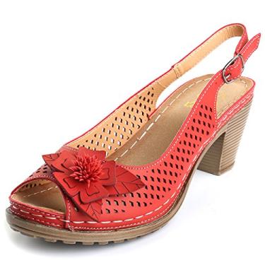 Imagem de Sandálias femininas com fecho de fivela ajustável Alexis Leroy Block, Vermelho, 8-8.5