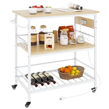 Imagem de IBUYKE Ilha De Cozinha Com 3 Prateleiras, Mesa Para Tomada, Carrinho Bancada Grande, Bar Rodinhas Casa, Área Externa, Tmj024R