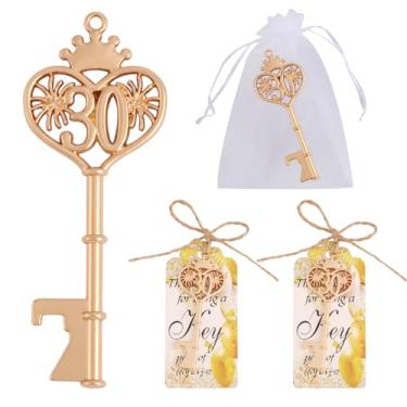 Imagem de Cesdai 50 Peças 30 Lembrancinhas De Festa Aniversário Abridor Garrafas, Cerveja Anos Chaveiros Para Convidados Com Saquinhos Organza E Cartões Agradecimento, Abridores Garrafas Decoração Suprimentos