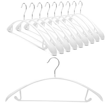 Imagem de Nature Smile Cabides antiderrapantes com revestimento de PVC, cabides para casacos, camisetas de golfe sem batidas de ombro largo (cor branca, pacote com 10)