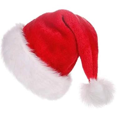 Imagem de LOKIPA Chapéu de Papai Noel de Natal para crianças, chapéu de Papai Noel de pelúcia macio para crianças com pele clássica espessa (criança de 38 cm x 28 cm)