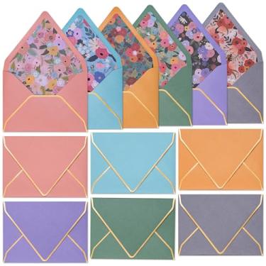 Imagem de Envelopes para convites 12 x 17 cm, pacote com 30 envelopes coloridos A7 para cartões de 12 x 18 cm, para casamentos, chás de bebê, aniversários, tapeçaria Softbloom, 6 cores e desenhos florais, 14 x