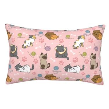 Imagem de Capa de almofada fofa de gato 50 x 76 cm, capa de almofada macia para gatos engraçados, tamanho padrão, para quarto, cama, sofá, com zíper invisível