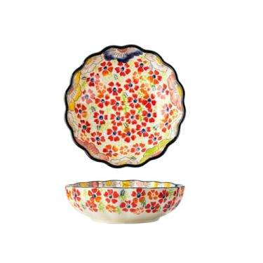 Imagem de Prato de cerâmica pintado à mão, prato de osso retrô doméstico - Manhua Yanhong prato de pétalas de 15 cm