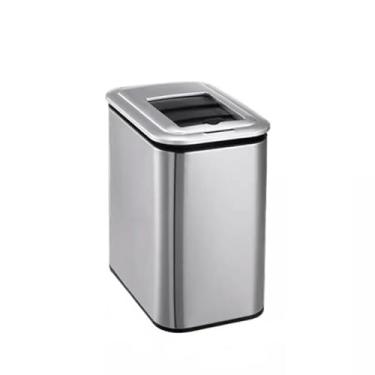 Imagem de Lixeira Lixeira com sensor inteligente estilo chinês, clipe elétrico doméstico, vaso sanitário estreito, banheiro, cozinha, sala de estar, quarto, lixeira de grãos de madeira Lixeira(Silver,9L)