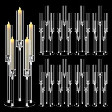 Imagem de Conjunto de 8 peças centrais de candelabro de acrílico com 5 braços, suporte de vela transparente Mjkeomo de 78 cm de altura para mesas, suporte de castiçal com abajur para decoração de festa de