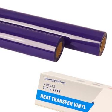 Imagem de guangyintong Rolos de vinil HTV de transferência de calor roxo, 2 rolos de 30,5 cm x 3,7 m roxo ferro em vinil para camisetas superfície brilhante HTV vinil para todas as máquinas de corte fácil de