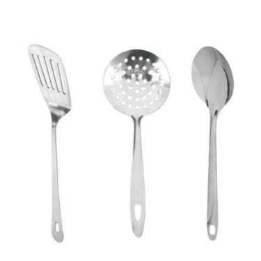Imagem de Kit 3 Peças Essenciais para Cozinhar Espátula, Escumadeira e Colher em