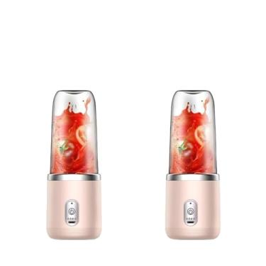 Imagem de Espremedor Elétrico Mini Liquidificador Portátil 4 Lâminas De Suco De Alimentos Misturador 400ml(1 COPO ROSA KIT 2)