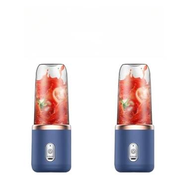 Imagem de 400ML Espremedor Elétrico Mini Liquidificador Portátil 6 Lâminas Suco Alimentos Misturador(1 COPO AZUL KIT 2)