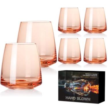 Imagem de Conjunto de 6 taças de vinho sem haste de pêssego claro sem haste para água de vinho, uísques, sucos, coquetéis, presentes exclusivos para festa de aniversário e casamento no dia das mães