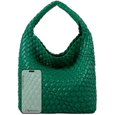 Imagem de Bolsas femininas de tecido de couro vegano mini Hobo Bolsas de ombro com fecho magnético bolsas hobo clutch, Verde floresta