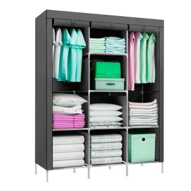 Imagem de Guarda Roupa Dobrável Armário Organizador de Roupas Camiseta Calça 3 Portas Multiuso Cinza
