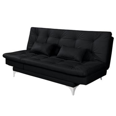 Imagem de Sofá Cama Versátil Reclinável 3 Lugares 5 Posições Corino Com Pés de Alumínio Casal Premium (PRETO 311)