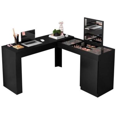 Imagem de Penteadeira Escrivaninha Em L Com Espelho 1 Porta Isis preto