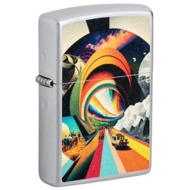 Imagem de Zippo Isqueiro de bolso cromado acetinado com design de viagem Trippy