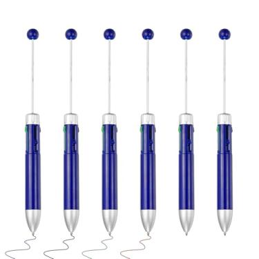 Imagem de PATIKIL Canetas com contas de 4 cores, 6 peças, caneta retrátil de 1,0 mm, canetas esferográficas criativas DIY para professores, escritório, artesanato, decoração de festa, azul