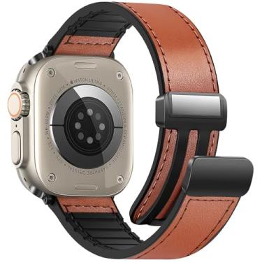 Imagem de WestEagle Pulseiras de couro magnéticas compatíveis com Apple Watch Ultra séries 1/2 SE/10/9/8/7/6/5/4/3 de 49 mm, 46 mm, 45 mm, 44 mm e 42 mm (série 3/2/1)