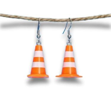 Imagem de Brincos de cone de trânsito | brincos pendentes brilhantes e peculiares para motoristas, acessórios laranja modernos e incomuns, presente engraçado de aniversário de festa, Normal, Plástico Metal, Sem